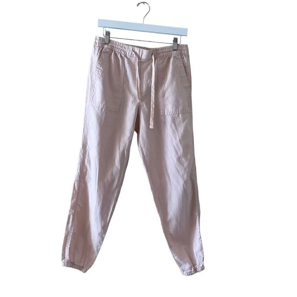 Gap Chalk Pink Utility Jogger Pockets Lounge Linen Blend High Rise SZ S # 1596
